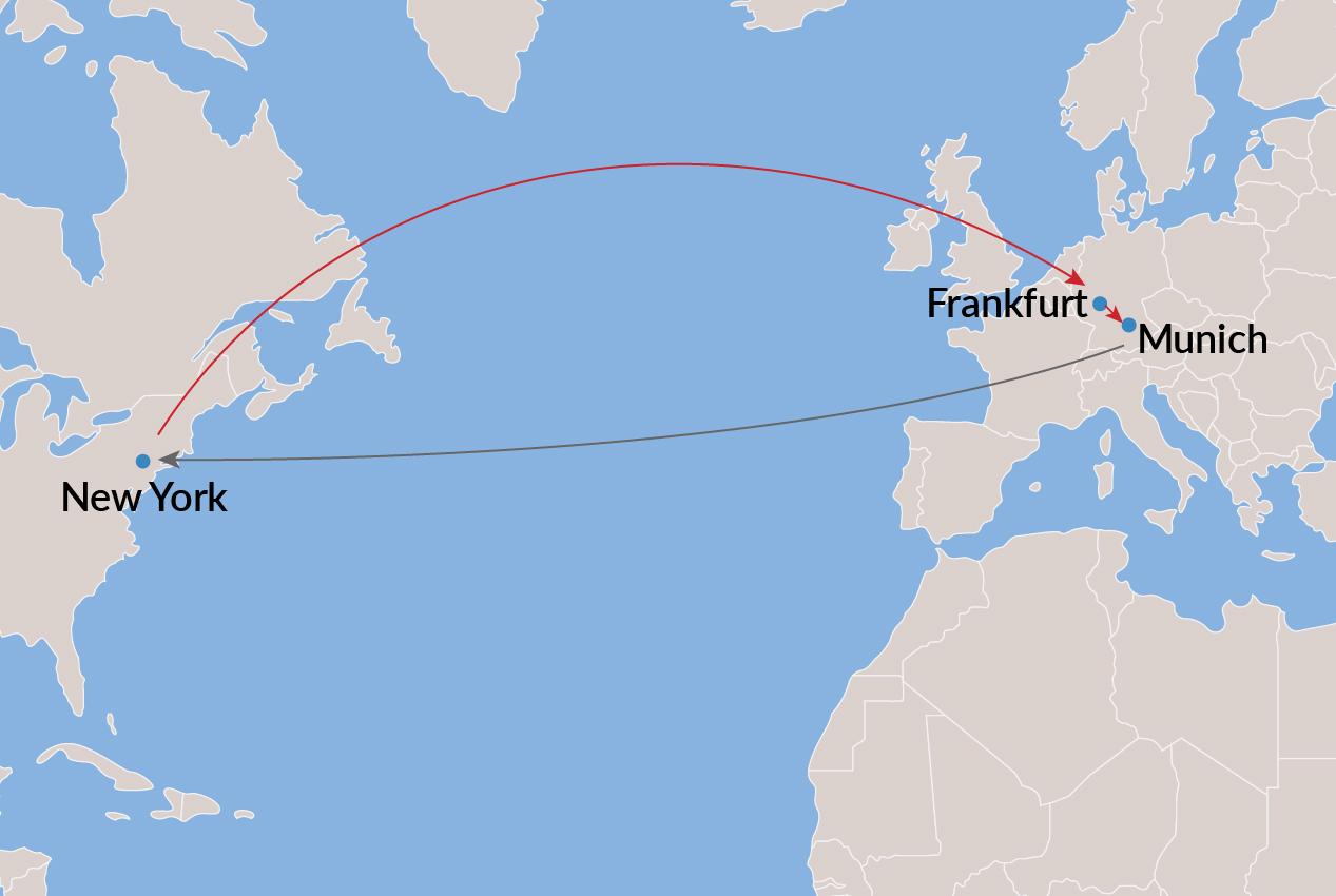 New York-Frankfurt-Munich-New York (All Nonstop) - Economy