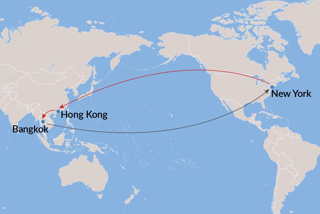 New York-Hong Kong-Bangkok-New York - Economy