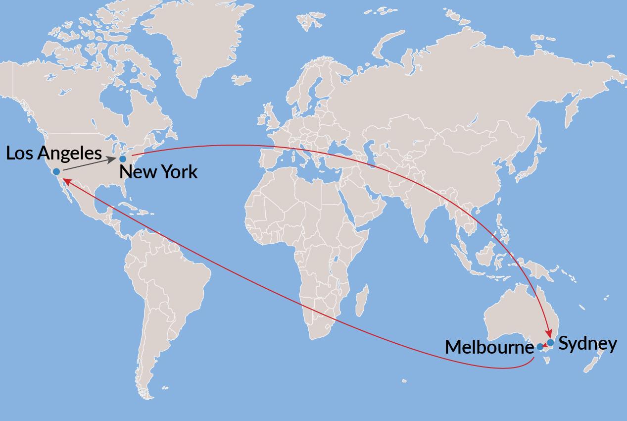 New York-Sydney-Melbourne-Los Angeles-New York - Economy