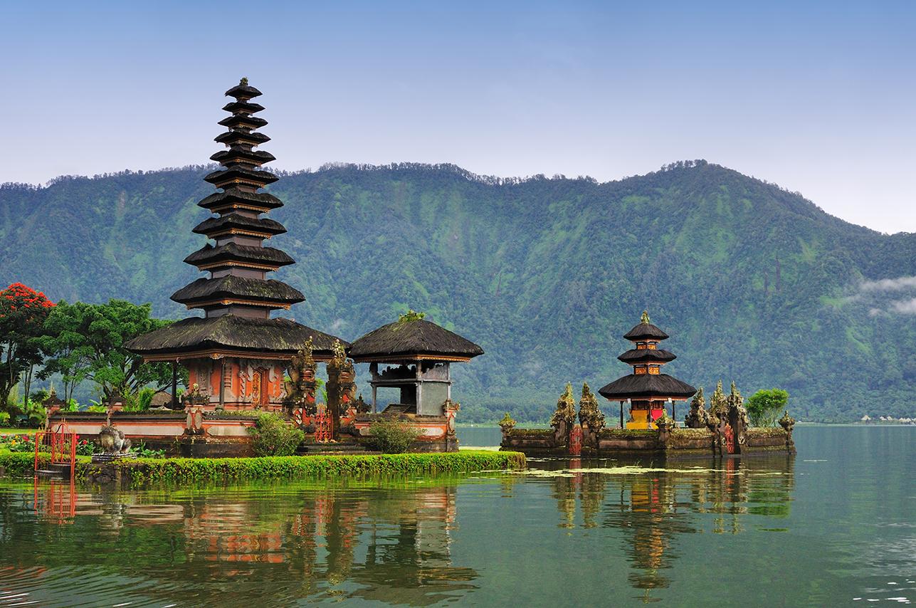 Pagodas by the water in Bali, Indonesia