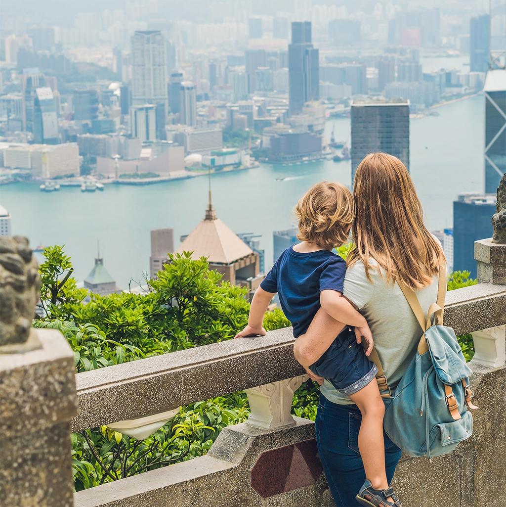 Tourists overlooking Hong Kong