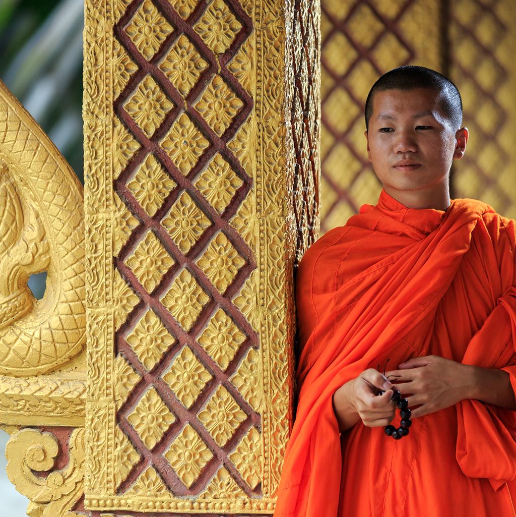 Buddhist monk in a temple in Laos