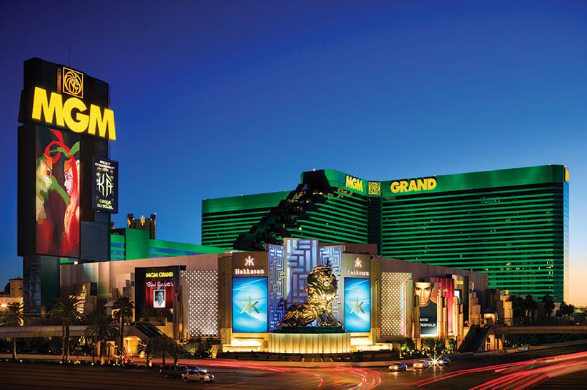 Nighttime view of the MGM resort in Las Vegas