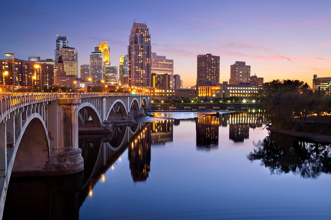 View of the Minneapolis skyline from the Mississippi River