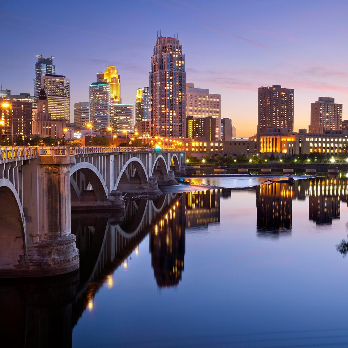 View of the Minneapolis skyline from the Mississippi River