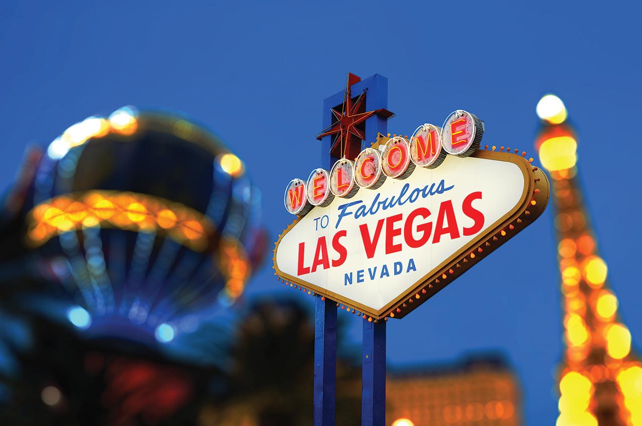 Views of the famous Las Vegas Nevada sign at night