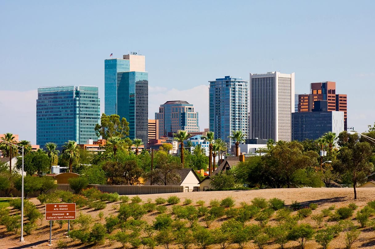 Sunset views of the city of Phoenix