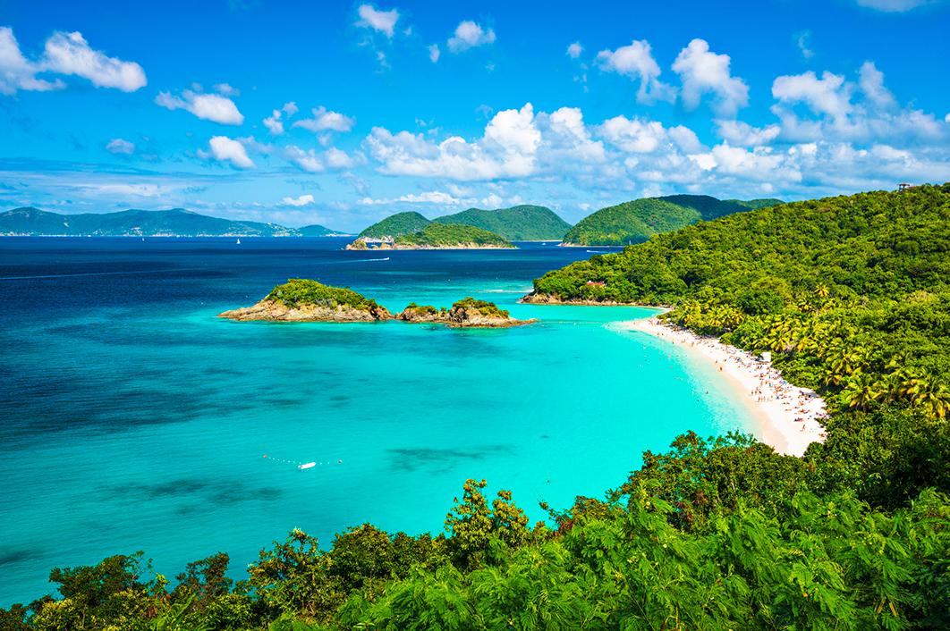 Views of the coastline with beaches in St. Thomas, US Virgin Islands