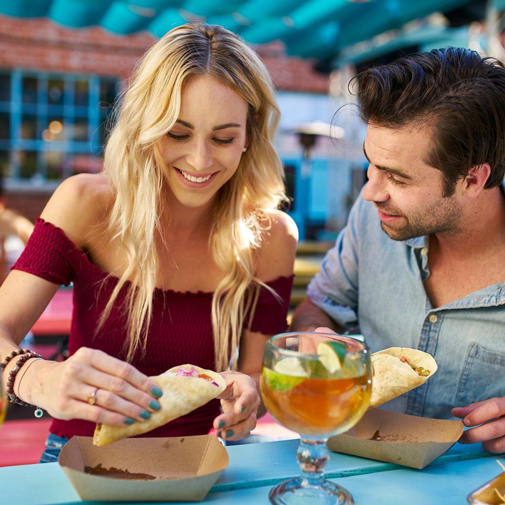 Couple eating tacos in Texas